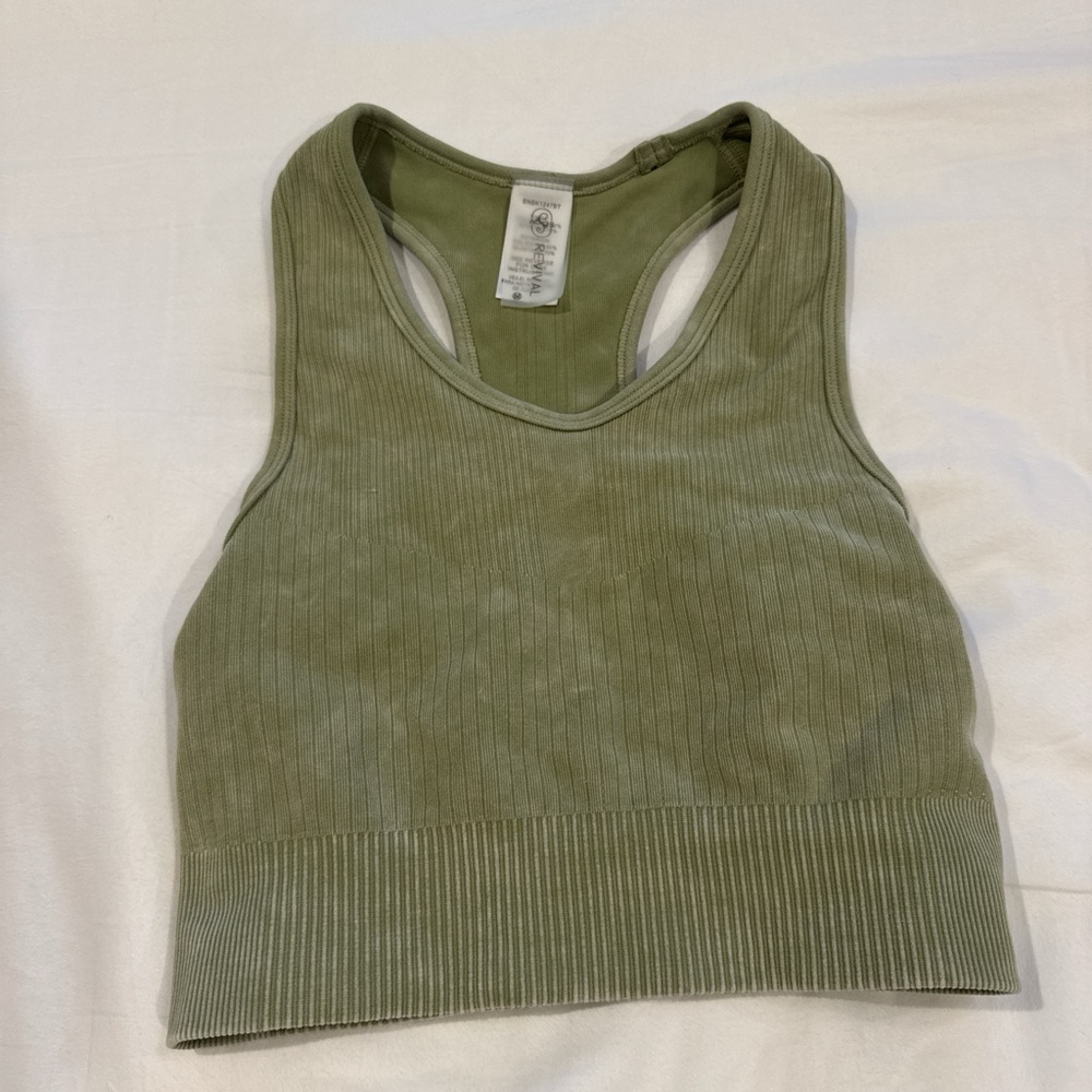 Altar'd State Green Ribbed Athletic Crop Tank Top